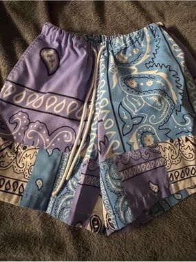 SHEIN Blue & Lavender Bandana Patch Shorts